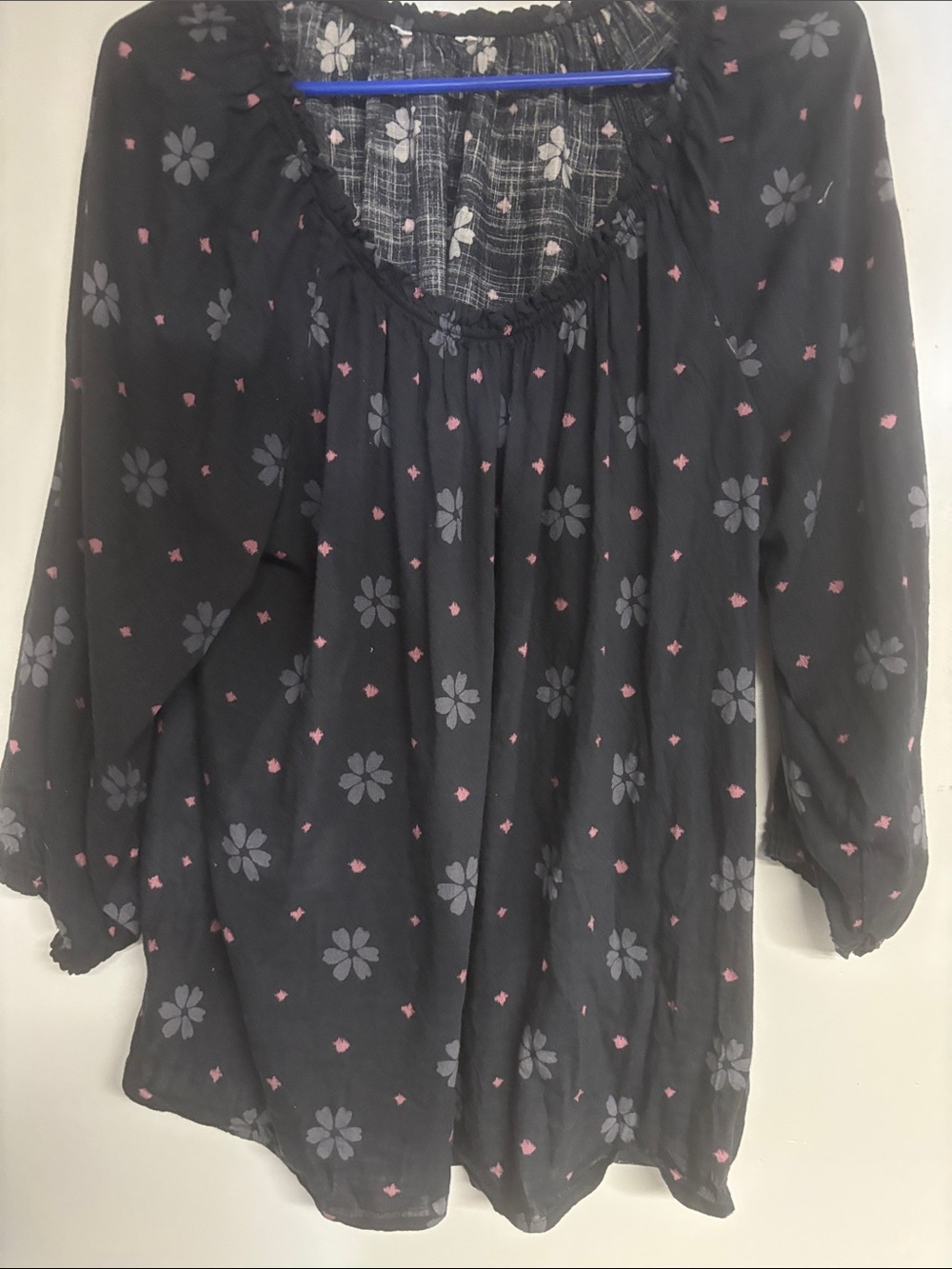 Ohiostyle Girls' Black Floral Peasant Top - Lightweight Long Sleeve